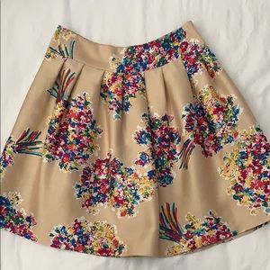 Liquid silk skirt, gold with color flowers, size 8